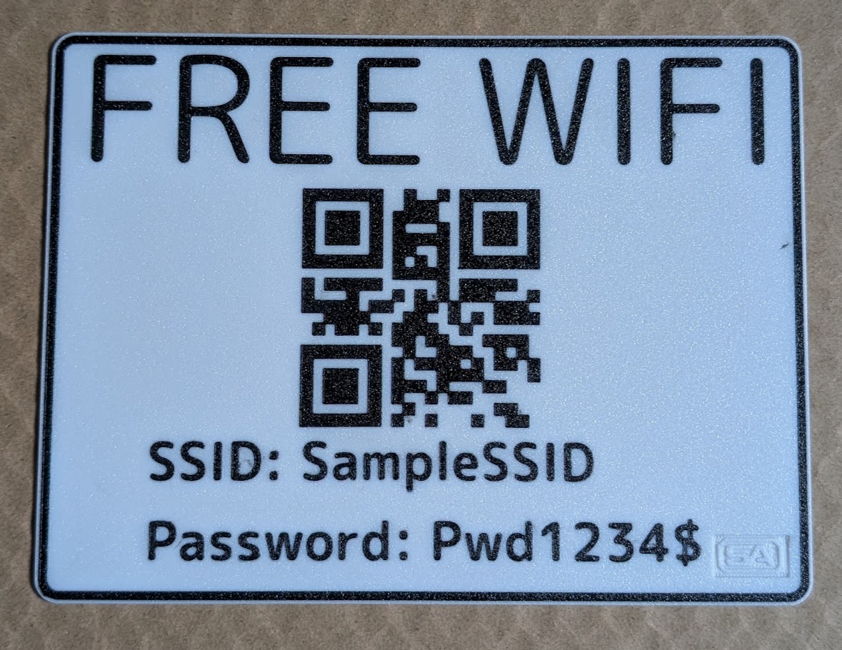 SignAptics Free WiFi sign with QR code, SSID, and password for guest network access